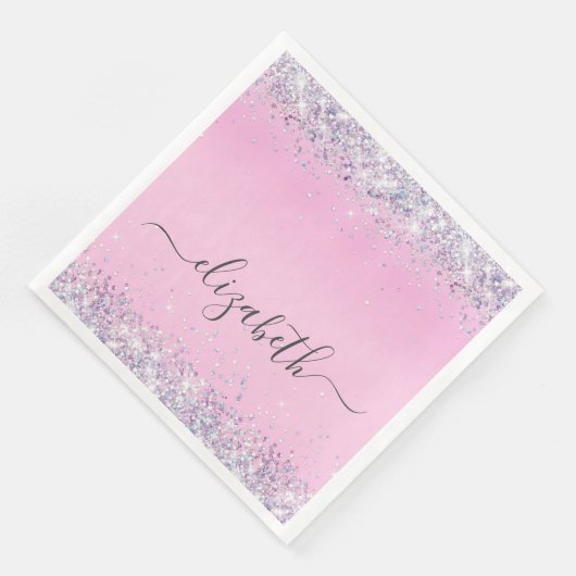 Glitter Pink Monogrammed Servet (Hoek)