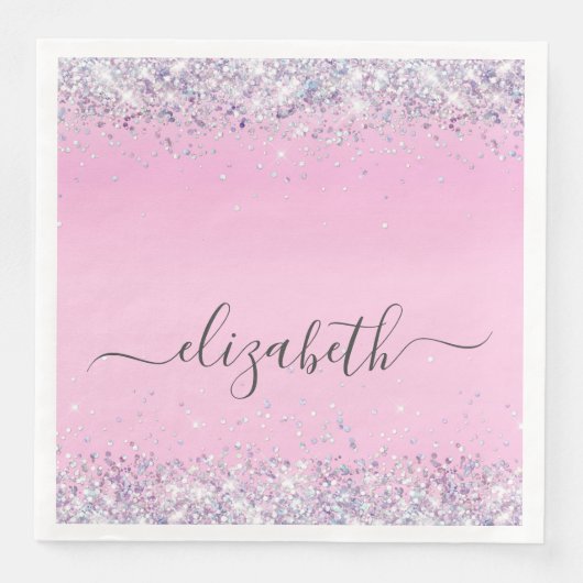 Glitter Pink Monogrammed Servet (Voorkant)