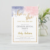 Glitter Pink & Navy Blue Waterverf Geslacht onthul Kaart (Staand voorkant)