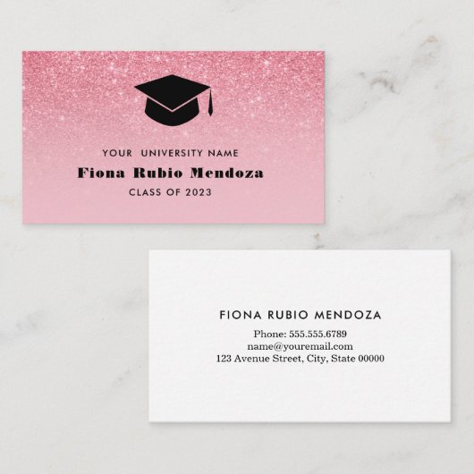 Glitter Pink Ombre Chic Graduy Capsule Naam Invoeg Visitekaartje (Voorkant / Achterkant)