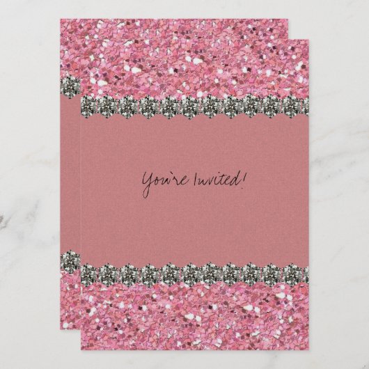 Glitter Pink op roze Rose Rhinestones Party Kaart (Voorkant / Achterkant)