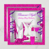 Glitter Pink Paars Glamor Night Martini Kaart (Voorkant / Achterkant)
