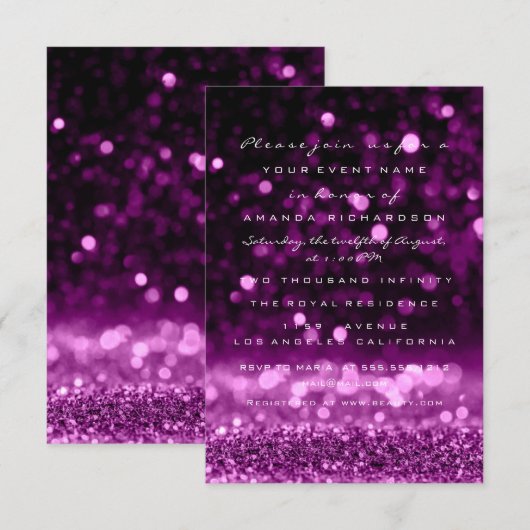 Glitter Pink Paars Wedding Bridal Sweet 16th Kaart (Voorkant / Achterkant)