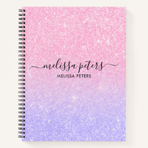 Glitter Pink Paarse  Glam Sparkle Name Notitieboek