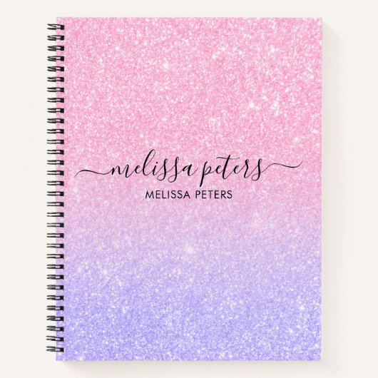 Glitter Pink Paarse  Glam Sparkle Name Notitieboek (Voorkant)
