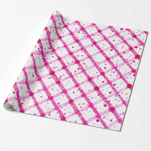 Glitter Pink Plaid Pattern Cadeaupapier (Uitgerold)