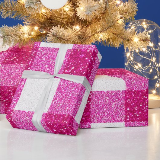 Glitter Pink Plaid Pattern Cadeaupapier (Feestdagen)