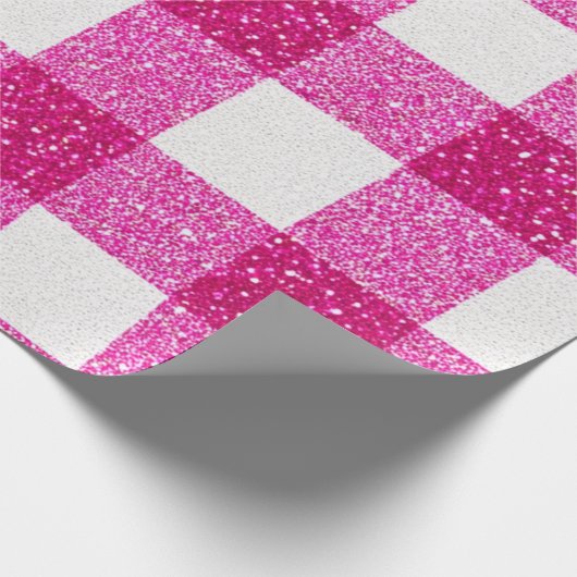 Glitter Pink Plaid Pattern Cadeaupapier (Hoek)
