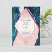Glitter Pink QUINCEANERA - AGATE Roos Gold Kaart (Staand voorkant)
