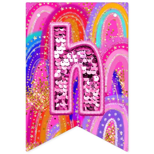 Glitter Pink Rainbow Gold Happy Birthday Vlaggetjes (Tweede vlag)