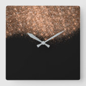 Glitter Pink Rose Gold Black Witte Abstratum Vierkante Klok (Voorkant)