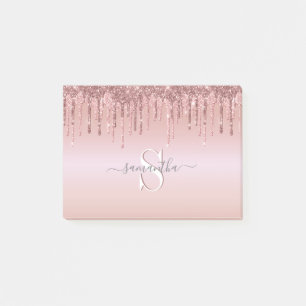 Glitter Pink Rose Gold Monogram Naam Post-it® Notes