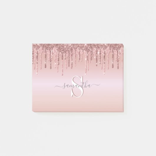 Glitter Pink Rose Gold Monogram Naam Post-it® Notes (Voorkant)