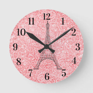 Glitter Pink Rose Gold Paris Ronde Klok