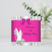 Glitter Pink Silver Glamor High Heels Party Kaart (Staand voorkant)