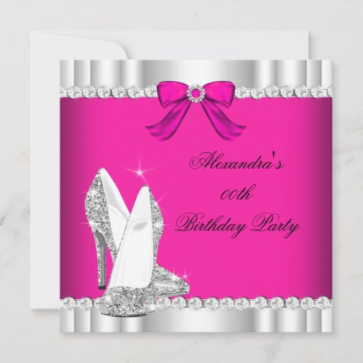 Glitter Pink Silver Glamor High Heels Party Kaart (Voorkant)