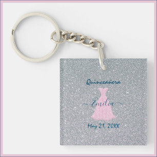 Glitter Pink & Silver Quinceanera Sleutelhanger