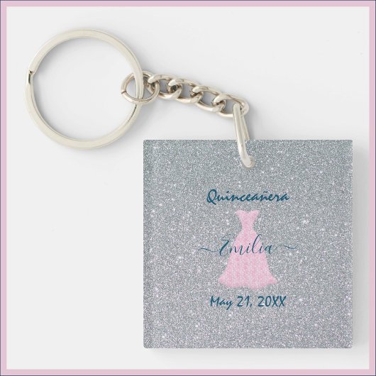 Glitter Pink & Silver Quinceanera Sleutelhanger