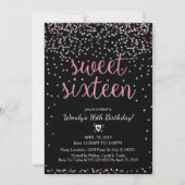 Glitter Pink & Silver Sweet 16 Birthday Uitnodigin Kaart (Voorkant)