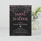Glitter Pink & Silver Sweet 16 Birthday Uitnodigin Kaart (Staand voorkant)