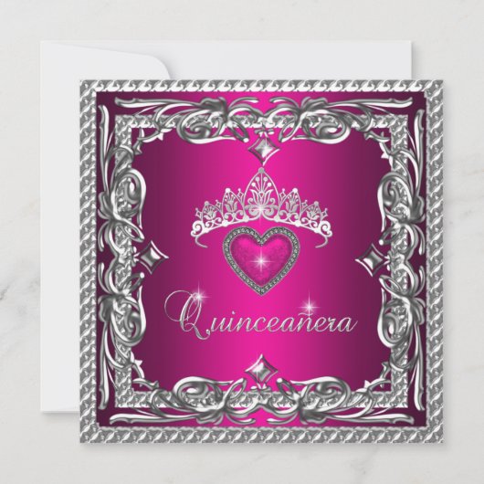 Glitter Pink Silver Tiara Quinceanera 15th Kaart (Voorkant)