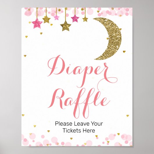 Glitter Pink star Waterverf Diaper Raffle Poster (Voorkant)