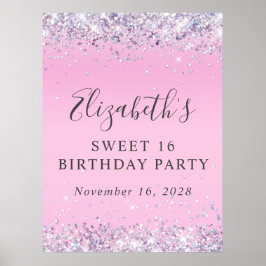 Glitter Pink Sweet 16 Birthday Party Poster