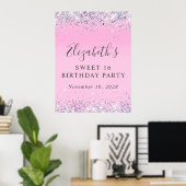 Glitter Pink Sweet 16 Birthday Party Poster (Thuiskantoor)