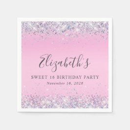 Glitter Pink Sweet 16 Birthday Party Servet
