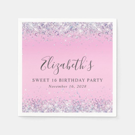 Glitter Pink Sweet 16 Birthday Party Servet (Voorkant)