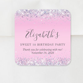 Glitter Pink Sweet 16 oktober Dank je Vierkante Sticker