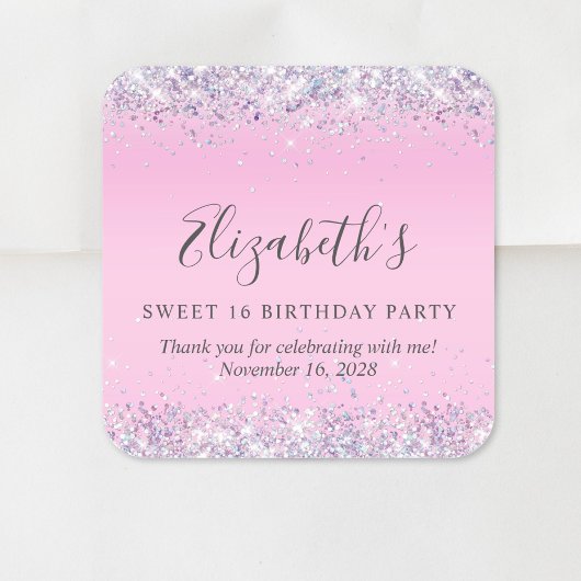 Glitter Pink Sweet 16 oktober Dank je Vierkante Sticker
