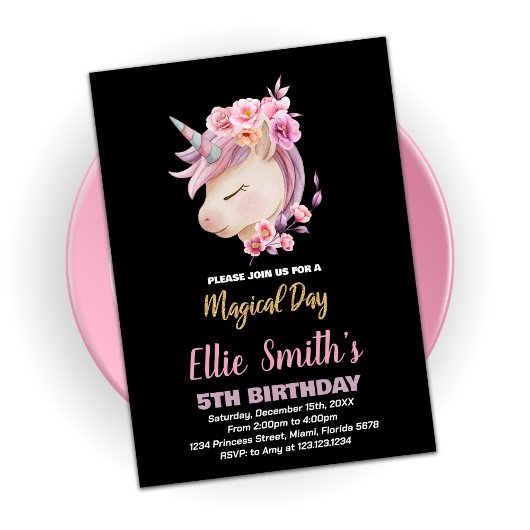 Glitter Pink Unicorn Birthday Kaart