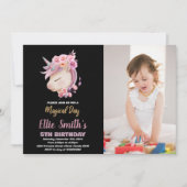 Glitter Pink Unicorn Birthday met foto Kaart (Voorkant)