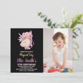 Glitter Pink Unicorn Birthday met foto Kaart (Staand voorkant)