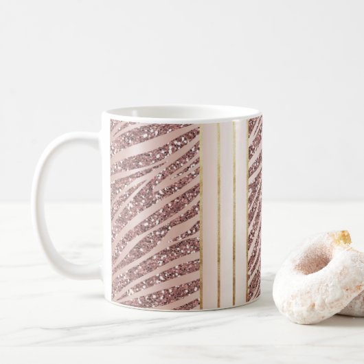 Glitter Pink Zebra Animal Print Koffiemok (Met donut)