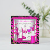 Glitter Pink Zebra Glamor Night Birthday Party Kaart (Staand voorkant)