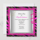Glitter Pink Zebra Glamor Night Birthday Party Kaart (Achterkant)