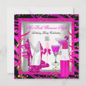 Glitter Pink Zebra Glamor Night Birthday Party Kaart (Voorkant)