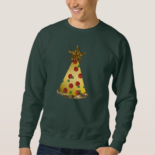 glitter pizza kerstboom mannen sweatshirt (Voorkant)