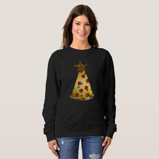 Glitter Pizza Kerstboom Vrouwen Sweatshirt (Voorkant volledig)