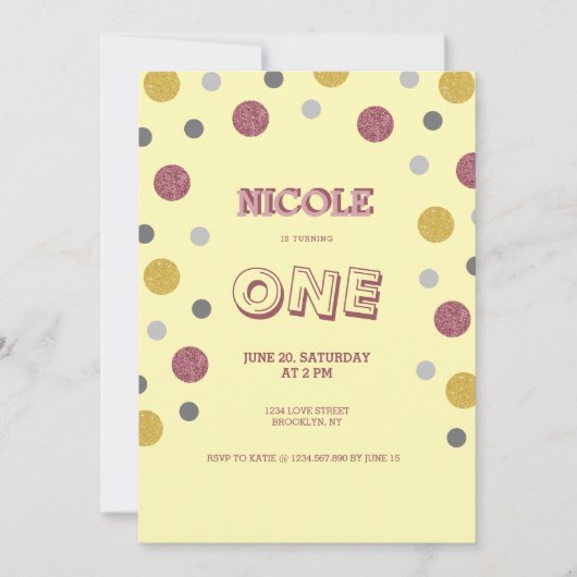 Glitter Polka Dots 1st verjaardag Kaart (Voorkant)