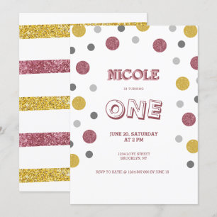 Glitter Polka Dots 1st verjaardag Kaart
