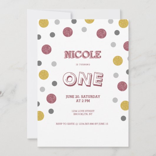 Glitter Polka Dots 1st verjaardag Kaart (Voorkant)