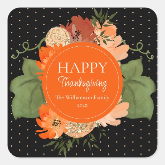 Glitter Pompoen Happy Thanksgiving Op Maat  Vierkante Sticker (Voorkant)