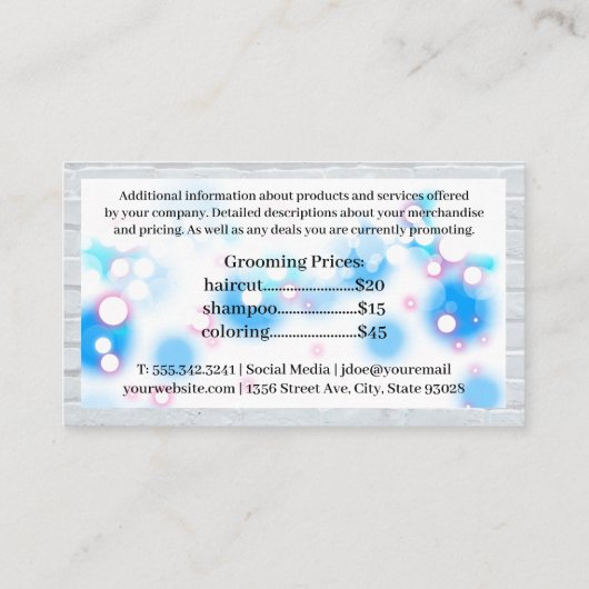 Glitter Poodle | Groomgereedschap | Gloed Visitekaartje (Achterkant)