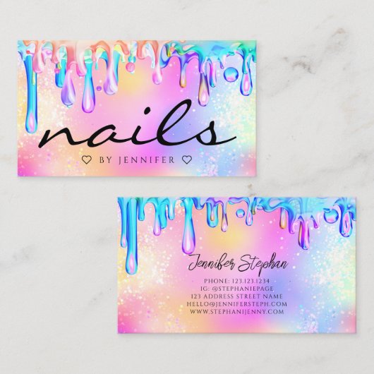 Glitter Poolse holografische drift Nails Trendy Visitekaartje (Voorkant / Achterkant)