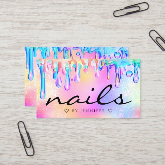 Glitter Poolse holografische drift Nails Trendy Visitekaartje (Voorkant / Achterkant in situ)