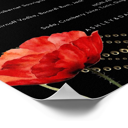 Glitter Poppy Elegant Wedding Menu Bar Poster (Hoek)