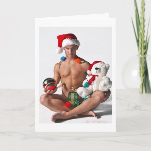 Glitter Pride Gay Kerst Hunk Kerstkaart Feestdagen Kaart (Voorkant)